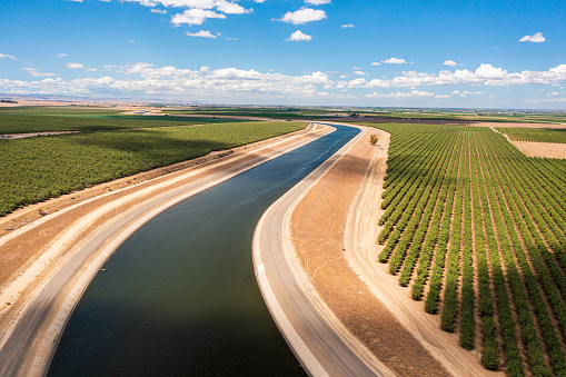 The California Aqueduct in the Central Valley near Tracy, California