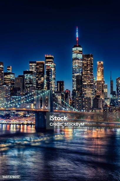 New York City By Night United States Stock Photo - Download Image Now - New York City, New York State, Night
