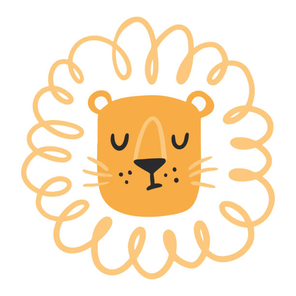 istock Hand drawn vector illustration of a cute funny lion face. Isolated objects. Scandinavian style flat design. Concept for children print. Vector illustration 1407381942