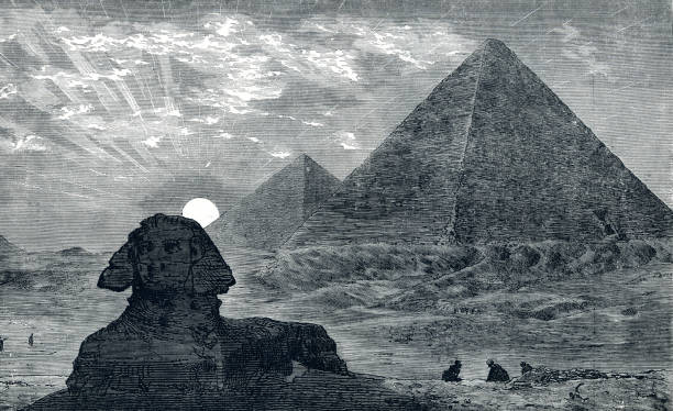 illustrazioni stock, clip art, cartoni animati e icone di tendenza di piramidi e la grande sfinge al tramonto egitto cairo - egypt cairo pyramid sunset