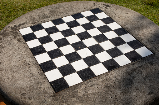 Chess game concrete table in a public space
