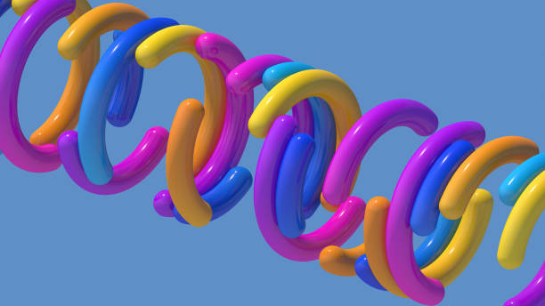 istock Bright colorful circles in a row. Blue background. Abstract illustration, 3d render. 1407390920