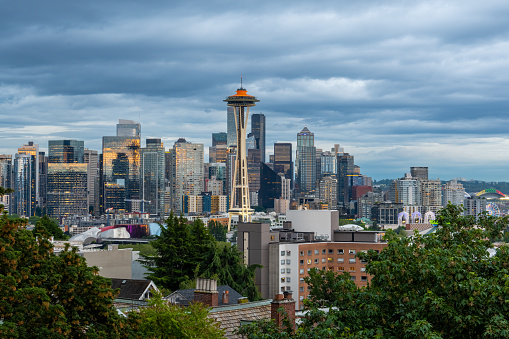 aerial view of Seattle skyline, WA, USA.