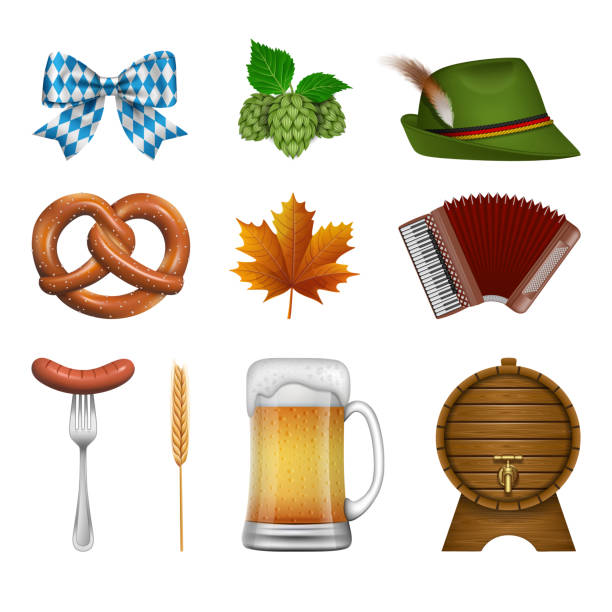 illustrazioni stock, clip art, cartoni animati e icone di tendenza di set di elementi isolati dell'oktoberfest - oktoberfest