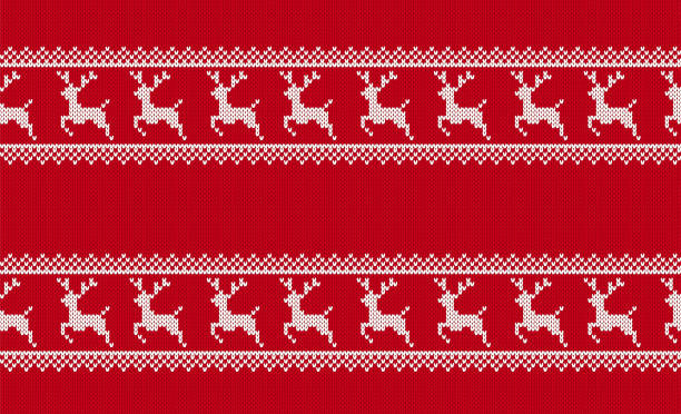 ilustrações, clipart, desenhos animados e ícones de padrão de malha de natal. textura geométrica de natal. fundo de suéter de malha. impressão vermelha com renas. - knitting sweater crochet wool