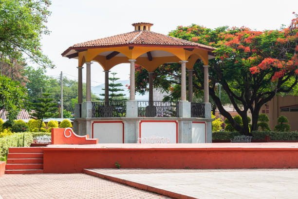 San Bartolo Coyotepec, Oaxaca, Mexico- May 25, 2022: Kiosk in the park of San Bartolo Coyotepec, Oaxaca, Mexico