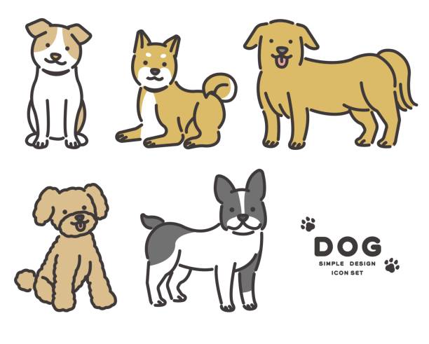 ilustrações de stock, clip art, desenhos animados e ícones de simple and cute dog icon set vector illustration material / pet / pet dog - dog mixed breed dog group of animals small