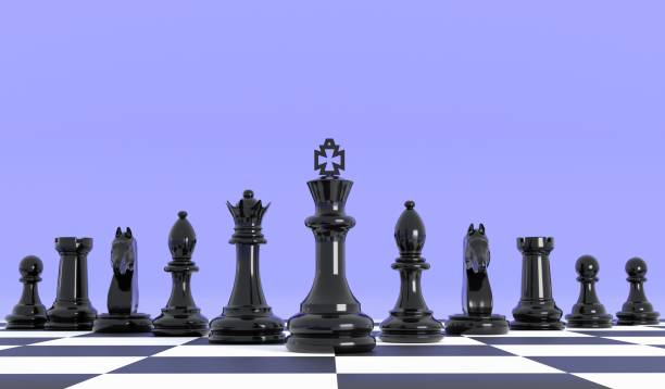 istock 3D closeup line up of black chess in purple background illiustration , 3D rendering chess concept and blank area for copy space 1407427619