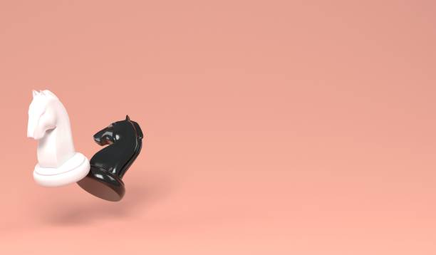 istock 3D illustration black and white knight on orange background for copy space , 3D rendering object chess concept 1407427641