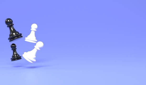 istock 3D illustration black and white pawn on blue background for copy space , 3D rendering object chess concept 1407427645