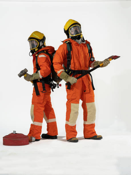 istock Fireman stand portrait action ready for fire fighting 1407429594