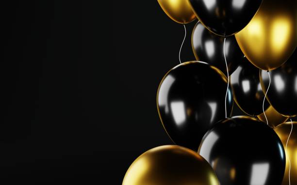 istock Gold and black balloon background template 1407431441