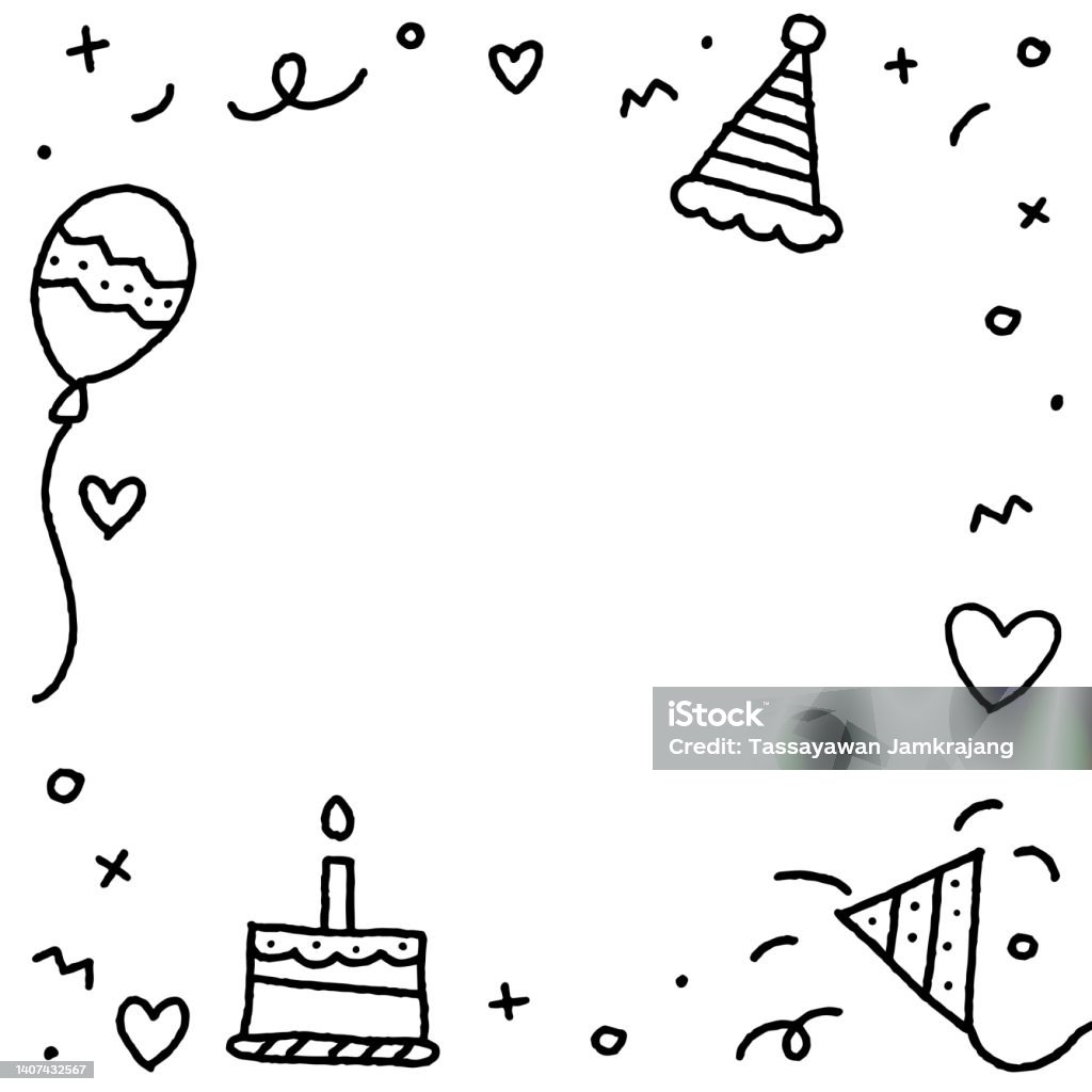 Cute Happy Birthday Party Confetti Black And White Bw Doodle Background Border Frame Invitation Card Square Icon Vector Illustration Stock Illustration - Download Image Now - iStock cute-happy-birthday-party-confetti-black-and-white-bw-doodle-background-border-frame-invitation-card-square-icon-vector-illustration-stock-illustration-download-image-now-istock