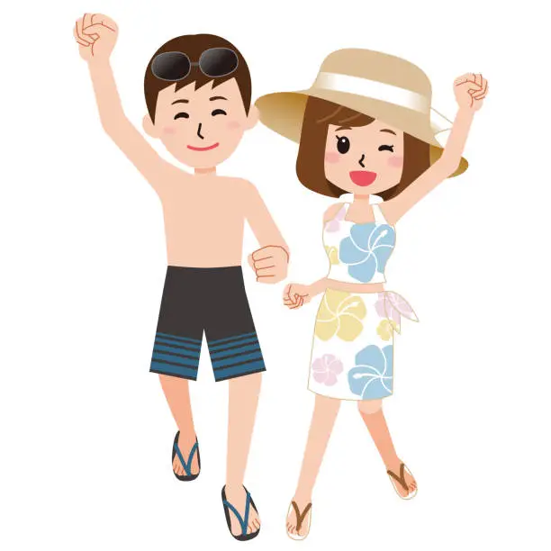 Vector illustration of A couple in swimsuits enjoying summer