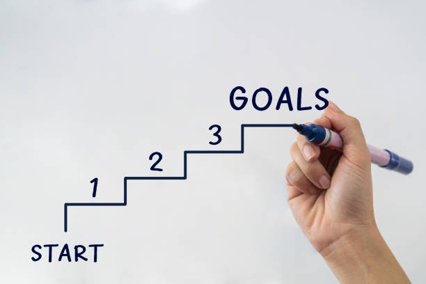 istock Hands drawing step up toward goal moving up for business 1407435415