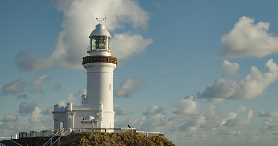 close up of the historic lighthouse at byron bay in northern nsw, australia