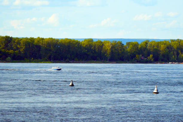 Pleasure boat sailing on the Volga river