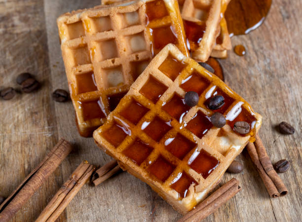 istock soft waffles with natural bee honey on a serving board 1407440976