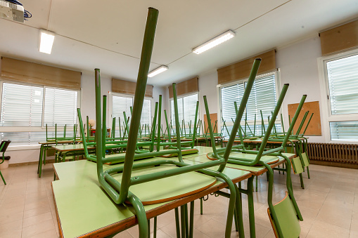 classroom of a school, end of the course, vacations
