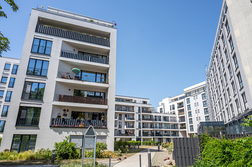 New apartment buildings in a housing development area in Berlin, Germany