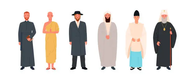 Vector illustration of Different religious leaders infographic set, diversity of holy fathers, religion concept
