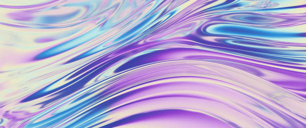 istock Iridescent chrome wavy cloth fabric abstract background, ultraviolet holographic foil texture, liquid petrol surface, ripples, metallic reflection. For creative projects: cover, fashion, web. 3d render illustration. 1407445852