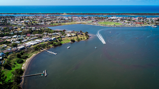 Aerial view of Lakes Entrance in the Gippsland Lakes Victoria