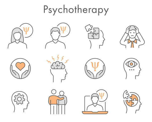 Psychotherapy icon set. Collection of mental, depression, emotion, doctor and more. Vector illustration. Editable Stroke. Psychotherapy icon set. Collection of mental, depression, emotion, doctor and more. Vector illustration. Editable Stroke. animal behavior stock illustrations