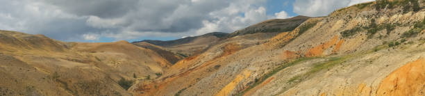 istock Colorful hills in Altai Republic, named Mars 2. Nature environment background, panoramic view. Natural colored texture of sandstone Martian landscape in Altai Mountains. 1407447518