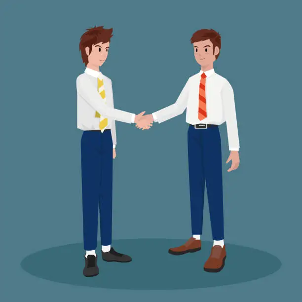 Vector illustration of Two asia businessmen shaking hands. In the dress casual suit.
