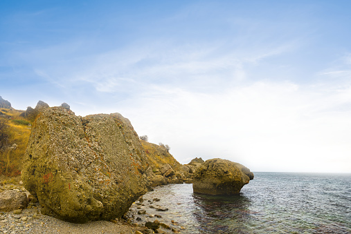 sea bay coast with huge stones