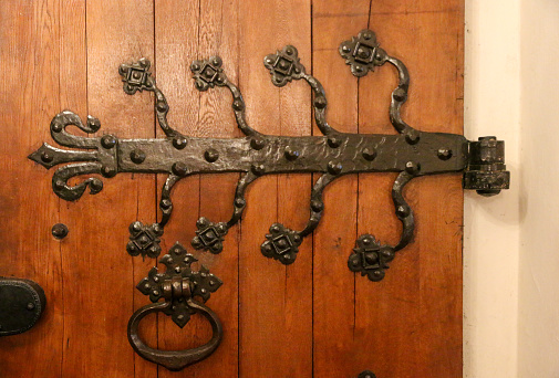 solid door fitting as forging art on a wooden door