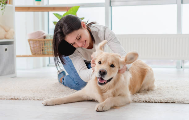 istock Young girl having fun with dog 1407449535