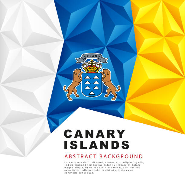 カナリア諸島の多角形の旗。ベクターイラストレーション。カラフルな白、青、黄色の縞模様の形の抽象的な背景 - dog patriotism flag politics点のイラスト素材／クリップアート素材／マンガ素材／アイコン素材