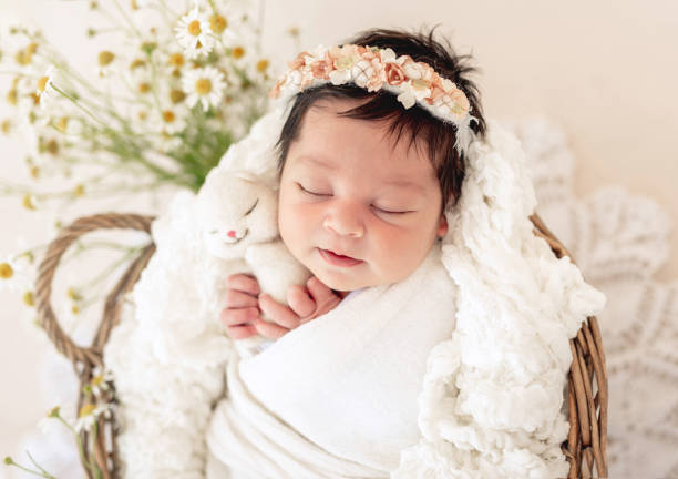 istock Adorable newborn sleeping in basket 1407451287