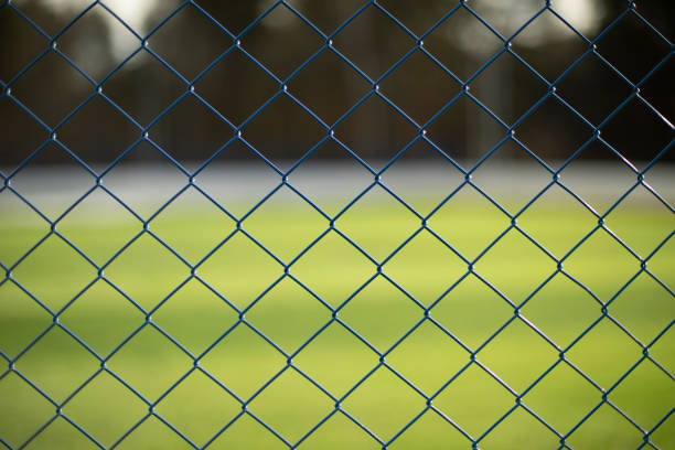 istock Fence net. Fence on green background. 1407452296