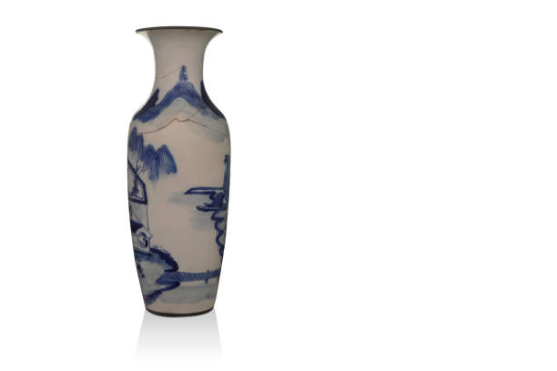 istock antique blue and white ceramic vase on white background, object, decor, template, banner, copy space 1407452445