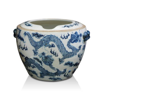 istock beautiful blue and white ceramic bowl on white background, object, decor, container, vintage, copy space 1407452495
