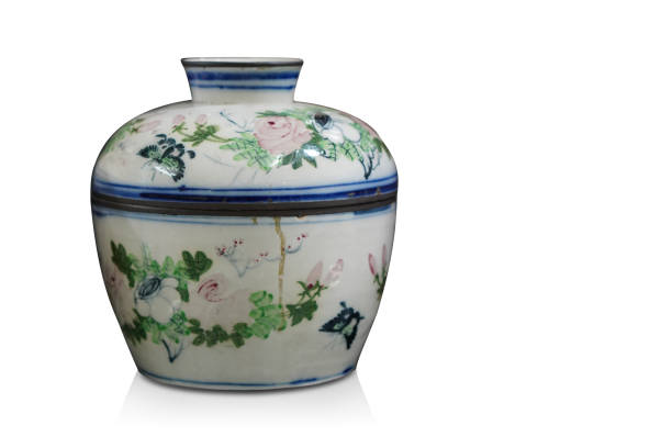 istock front view white and blue ceramic pot and lid on white background, object, food, copy space 1407452521