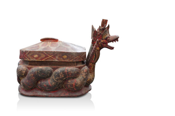 istock side view antique brown and red wooden box on white background, object, decor, vintage, ancient, religion, copy space 1407452577
