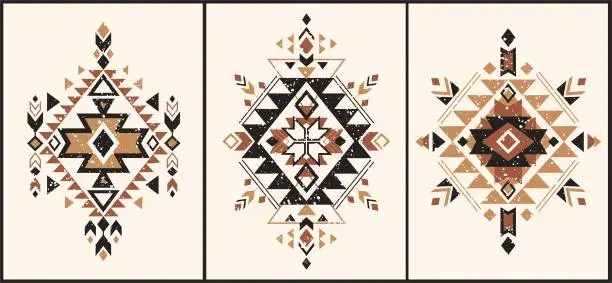 Vector illustration of Vector set. Tribal folk aztec geometric pattern element.