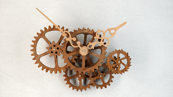 Wooden clockwork mechanism.