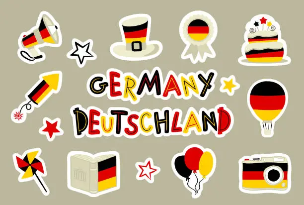 Vector illustration of Set of stickers. Isolated elements for National Decor of Germany.