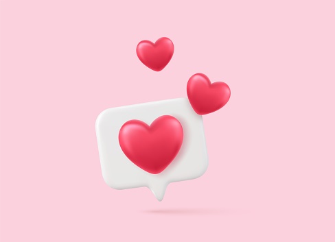 3D Social media online platform concept, online social communication on applications, Photo frame with heart and love emoji icon, 3d rendering. Vector illustration
