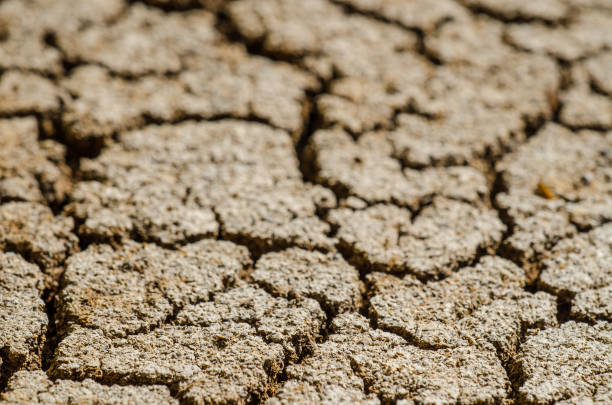 Dry cracked soil in desert land stock photo