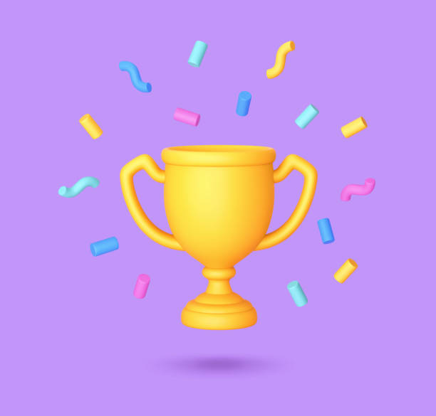 istock Winners trophy icon. Champion cup with falling confetti 1407464610