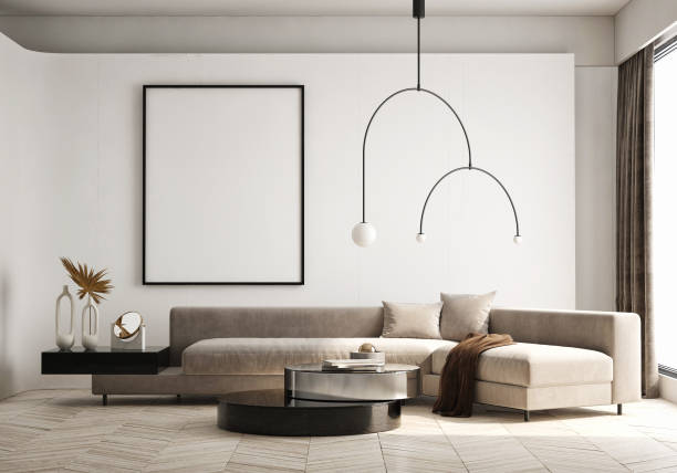 istock mock up poster frame in modern interior background, living room, Scandinavian style, 3D render, 3D illustration 1407469000