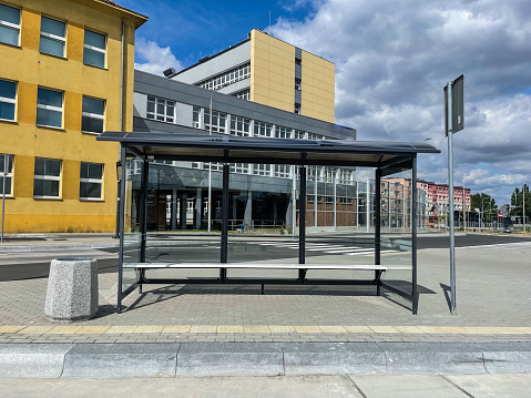 empty bus stop in the city.