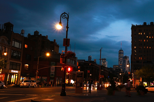 NEW YORK, USA - August 30, 2018: New York skyline by night