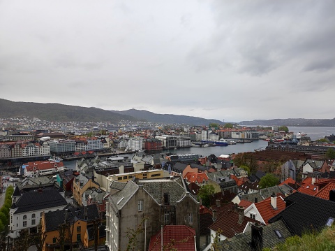 Bergen, Norway: 4 May 2022 - Rooftops of Landas neighborhood